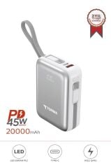 Torima TRM-1028 Beyaz 20000 mAh Type-C Lightning 45 W Hızlı Şarj Dijital Göstergeli Powerbank
