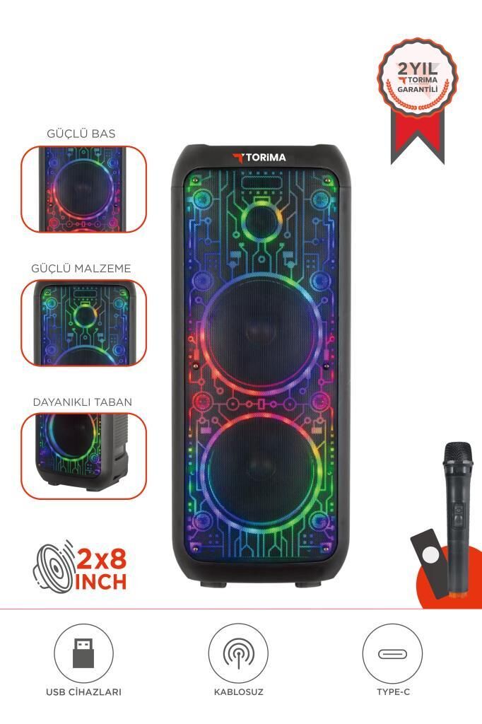 Torima D64 Siyah RGB Ledli Dahili Mikrofon Kumandalı Bluetooth Hoparlör Speaker