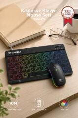 Kablosuz Klavye Mouse Seti Rgb Işıklı Şarj Edilebilir TMK09 Siyah