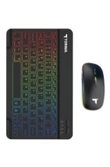Kablosuz Klavye Mouse Seti Rgb Işıklı Şarj Edilebilir TMK09 Siyah