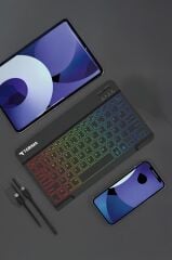 Kablosuz Klavye Mouse Seti Rgb Işıklı Şarj Edilebilir TMK09 Siyah