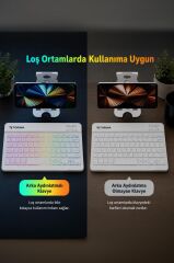 Kablosuz Klavye Mouse Seti Rgb Işıklı Şarj Edilebilir TMK09 Beyaz