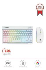 Kablosuz Klavye Mouse Seti Rgb Işıklı Şarj Edilebilir TMK09 Beyaz