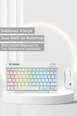 Kablosuz Klavye Mouse Seti Rgb Işıklı Şarj Edilebilir TMK09 Beyaz