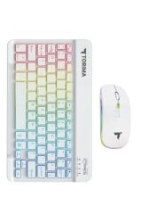 Kablosuz Klavye Mouse Seti Rgb Işıklı Şarj Edilebilir TMK09 Beyaz