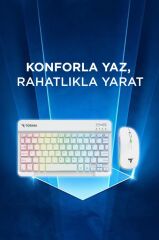 Kablosuz Klavye Mouse Seti Rgb Işıklı Şarj Edilebilir TMK-09 Beyaz