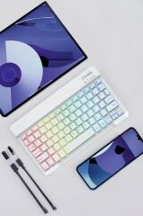 Kablosuz Klavye Mouse Seti Rgb Işıklı Şarj Edilebilir TMK09 Beyaz