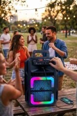 Bluetooth Hoparlör Rgb Işıklı Mikrofonlu Kumandalı Hoparlör D25 Siyah
