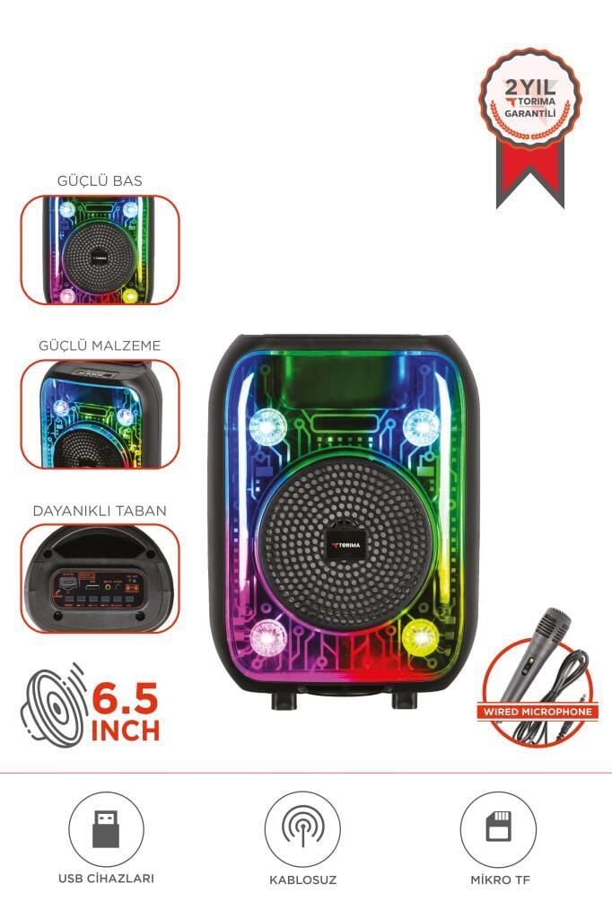 Torima D66 Siyah Kablolu Mikrofonlu Bluetooth Hoparlör
