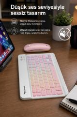 Kablosuz Klavye Mouse Seti Rgb Işıklı Şarj Edilebilir TMK09 Pembe