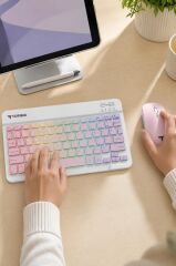 Kablosuz Klavye Mouse Seti Rgb Işıklı Şarj Edilebilir TMK09 Pembe