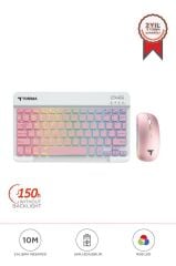 Kablosuz Klavye Mouse Seti Rgb Işıklı Şarj Edilebilir TMK09 Pembe
