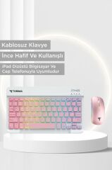 Torima TMK-09 Pembe Şarj Edilebilir RGB Işıklı Kablosuz Klavye Mouse Seti