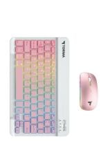 Torima TMK-09 Pembe Şarj Edilebilir RGB Işıklı Kablosuz Klavye Mouse Seti