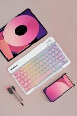 Kablosuz Klavye Mouse Seti Rgb Işıklı Şarj Edilebilir TMK09 Pembe
