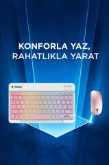 Kablosuz Klavye Mouse Seti Rgb Işıklı Şarj Edilebilir TMK09 Pembe