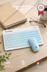 Kablosuz Klavye Mouse Seti Rgb Işıklı Şarj Edilebilir TMK09 Mavi