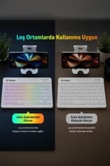 Kablosuz Klavye Mouse Seti Rgb Işıklı Şarj Edilebilir TMK09 Mavi