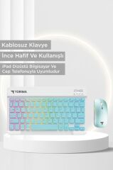 Kablosuz Klavye Mouse Seti Rgb Işıklı Şarj Edilebilir TMK09 Mavi