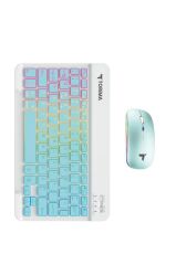 Kablosuz Klavye Mouse Seti Rgb Işıklı Şarj Edilebilir TMK09 Mavi