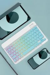 Kablosuz Klavye Mouse Seti Rgb Işıklı Şarj Edilebilir TMK09 Mavi