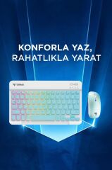 Kablosuz Klavye Mouse Seti Rgb Işıklı Şarj Edilebilir TMK09 Mavi