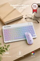Kablosuz Klavye Mouse Seti Rgb Işıklı Şarj Edilebilir TMK09 Mor