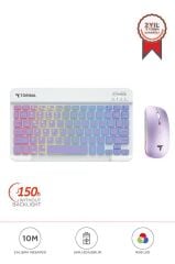 Kablosuz Klavye Mouse Seti Rgb Işıklı Şarj Edilebilir TMK09 Mor
