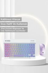 Kablosuz Klavye Mouse Seti Rgb Işıklı Şarj Edilebilir TMK09 Mor