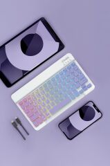Kablosuz Klavye Mouse Seti Rgb Işıklı Şarj Edilebilir TMK09 Mor