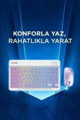 Kablosuz Klavye Mouse Seti Rgb Işıklı Şarj Edilebilir TMK09 Mor