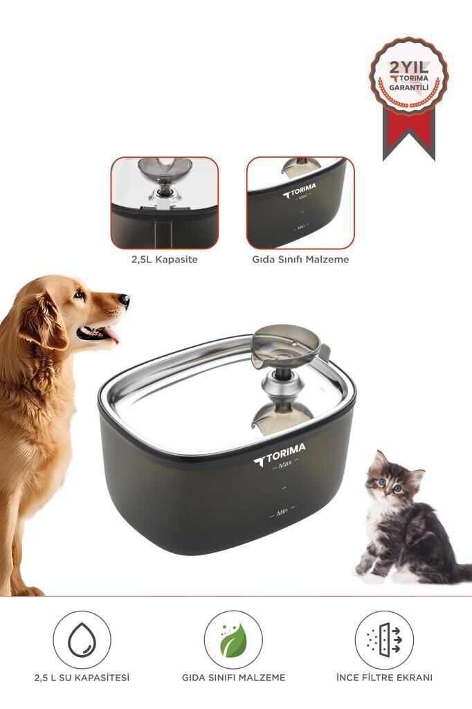 Torima Tpd-01 Siyah Otomatik Filtreli Kedi Köpek Su Pınarı Su Çeşmesi Ultra Sessiz Su Şelalesi