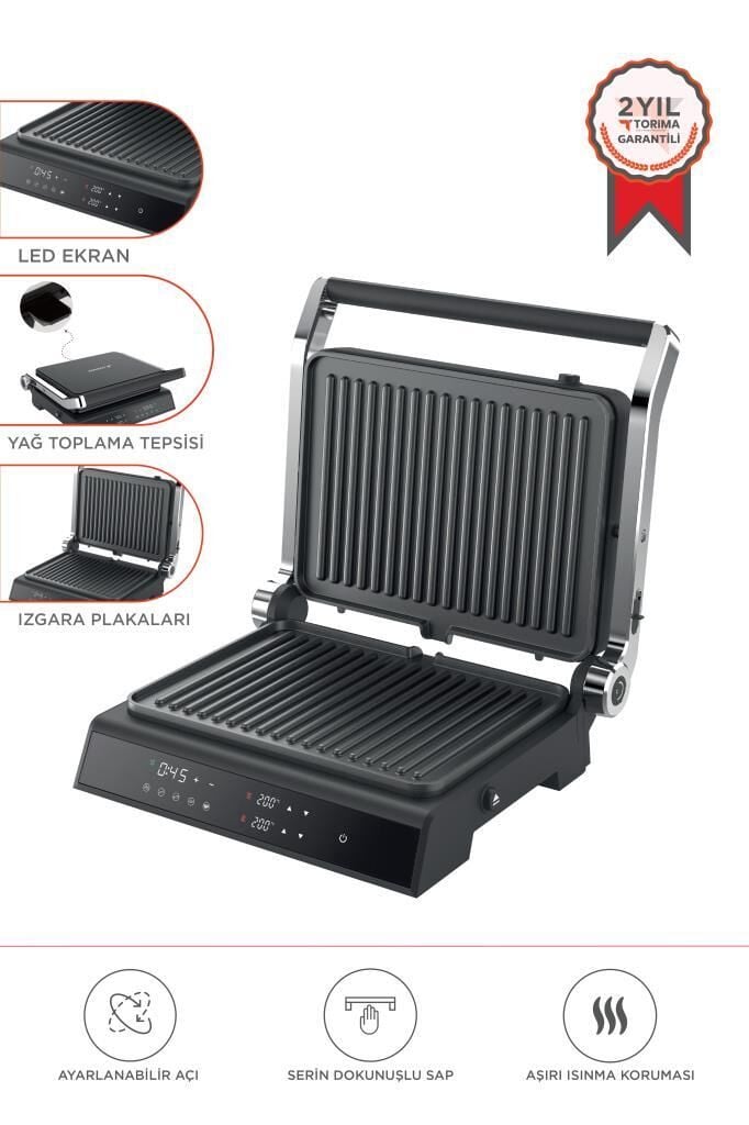 Torima TG-PRO500 Siyah 2000W Dijital Ekranlı Tost & Izgara Makinesi Çıkarılabilir Plaka