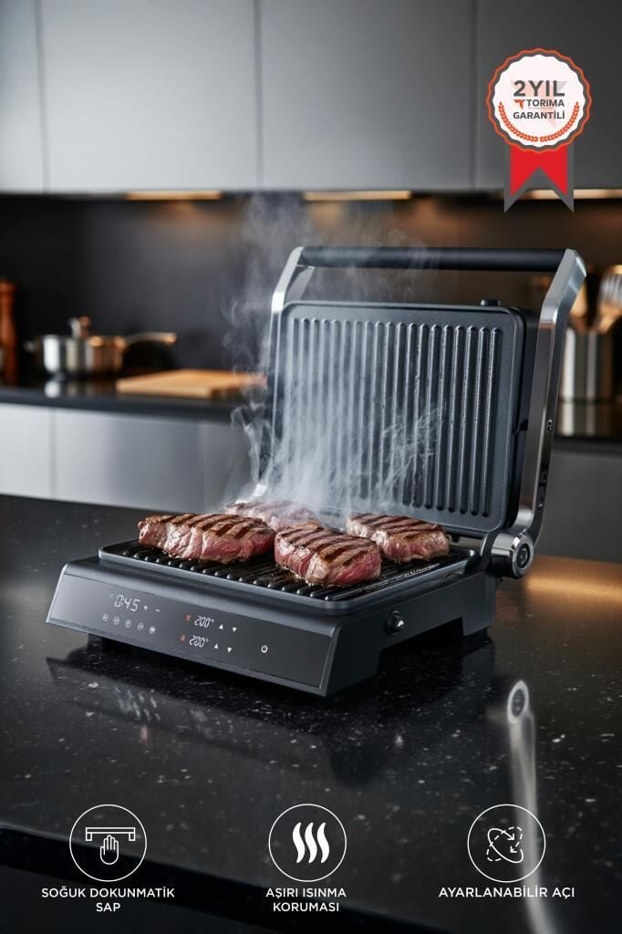 Tost Makinesi 2000W Dijital Ekranlı Çıkarılabilir Plakalı Izgara Makinesi TG PRO500 Siyah