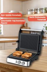 Tost Makinesi 2000W Paslanmaz Çelik Çıkarılabilir Plakalı Izgara Makinesi TG PRO300 Siyah Gümüş