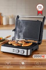 Tost Makinesi 2000W Paslanmaz Çelik Çıkarılabilir Plakalı Izgara Makinesi TG PRO300 Siyah Gümüş