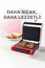 Tost Makinesi 2200W Dijital Ekranlı Çıkarılabilir Plakalı Izgara Makinesi TG PRO1000 Siyah Kırmızı