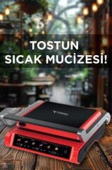 Tost Makinesi 2200W Dijital Ekranlı Çıkarılabilir Plakalı Izgara Makinesi TG PRO1000 Siyah Kırmızı