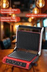 Tost Makinesi 2200W Dijital Ekranlı Çıkarılabilir Plakalı Izgara Makinesi TG PRO1000 Siyah Kırmızı