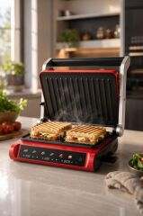 Tost Makinesi 2200W Dijital Ekranlı Çıkarılabilir Plakalı Izgara Makinesi TG PRO1000 Siyah Kırmızı