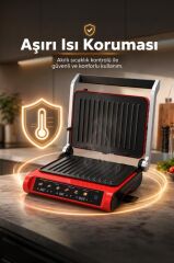 Tost Makinesi 2200W Dijital Ekranlı Çıkarılabilir Plakalı Izgara Makinesi TG PRO1000 Siyah Kırmızı