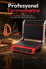 Tost Makinesi 2200W Dijital Ekranlı Çıkarılabilir Plakalı Izgara Makinesi TG PRO1000 Siyah Kırmızı