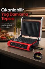 Tost Makinesi 2200W Dijital Ekranlı Çıkarılabilir Plakalı Izgara Makinesi TG PRO1000 Siyah Kırmızı