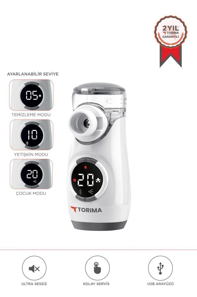 Torima CNB69008 Beyaz Sessiz Kademeli Dijital Ekranlı USB Şarjlı Mesh Nebulizatör Cihazı