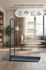 Koşu Bandı Ayarlanabilir Bluetoothlu Uzaktan Kumandalı Katlanabilir Yürüme Bandı VEP1002 Siyah