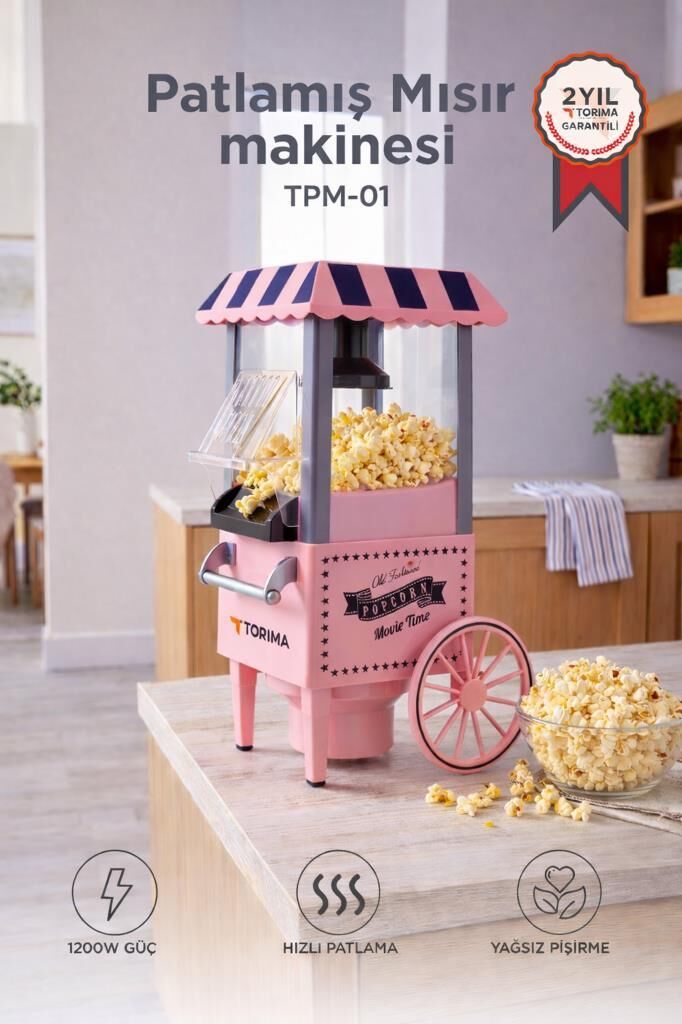 Mısır Patlatma Makinesi Yağsız Ev Tipi Popcorn Makinesi TPM01 Pembe