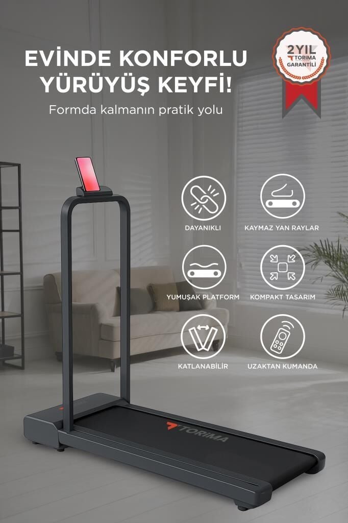 Torima Vep-1002 Siyah Ayarlanabilir Bluetoothlu Uzaktan Kumandalı Katlanabilir Yürüme ve Koşu Bandı