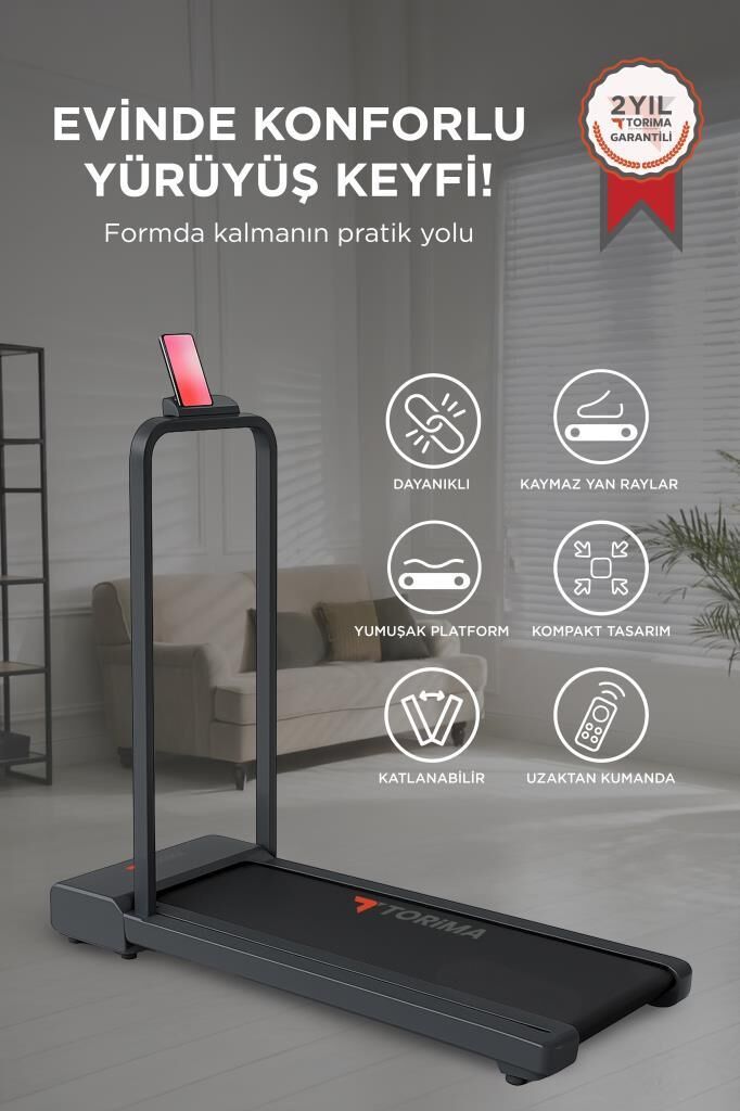 Koşu Bandı Ayarlanabilir Bluetoothlu Uzaktan Kumandalı Katlanabilir Yürüme Bandı VEP1002 Siyah