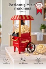 Mısır Patlatma Makinesi Yağsız Ev Tipi Popcorn Makinesi TPM01 Kırmızı