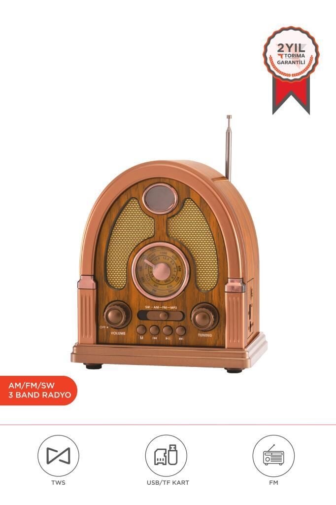 Torima D-58 Ahşap Nostalji Radyo Kablosuz Bluetooth Hoparlör